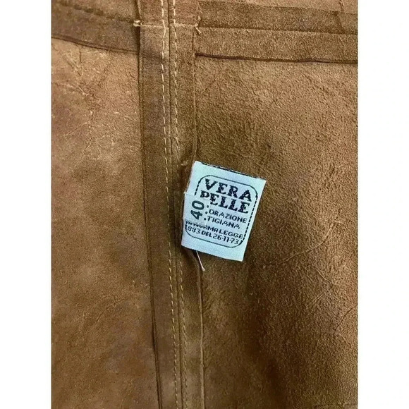 Adele Altman Suede Leather Jacket Roma XS Brown Open Front Made In Italy - Picture 6 of 10